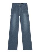 Wide Worker Striped Pants Bottoms Jeans Wide Jeans Blue Indian Blue Je...