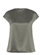 Yui Satin Top Tops Blouses Short-sleeved Khaki Green Ahlvar Gallery