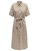 Onlcaro S/S Linen Bl Belt Dress Cc Pnt Knelang Kjole Beige ONLY