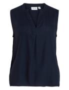 Virosa V-Neck S/L Top - Noos Tops T-shirts & Tops Sleeveless Navy Vila