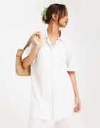 JJXX - Hvit - Jxchristel Linen Ss Long Shirt Wvn