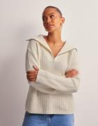 Selected Femme - Hvit - Slfbloomie Ls Knit Half Zip Noos