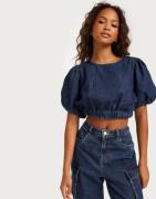 Only - Blå - Onlcamilla Ss Cropped Dnm Blouse Ma