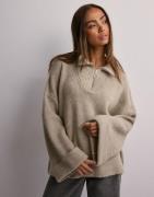 Only - Beige - Onlmette Ls Highneck Zip Ex Knt