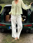 Nelly - Hvit - Pull On Tassel Linen Pants