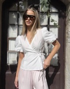 Nelly - Hvit - Puff Sleeve Wrap Blouse